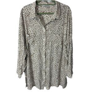 Studio Untold Women’s Floral Viscose Tunic Top 3X Button Roll Tab Sleeve White